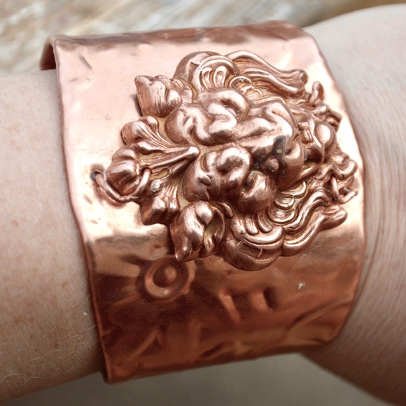 Solid Copper Lion Wide Cuff Bracelet Steampunk - Picture 4 of 8